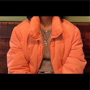 Coral Corduroy Puffer Jacket